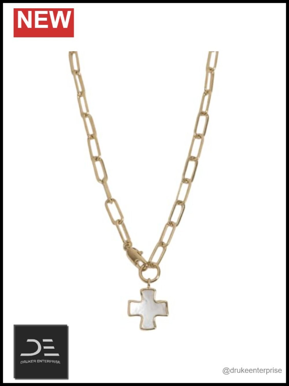 Pearl Cross Pendant Waterproof 18" Chain Necklace Stainless Steel